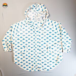 Meters/Bonwe Hooded Windbreaker Beige Blue Packable Shark Print Girls Sz 160/84A